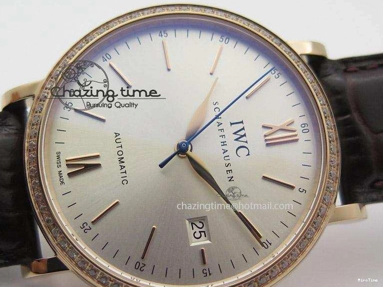 MIROTIME 0814 OnTrend Portofino RG MKF 1:1 V2 Best Edition Diamond Bezel Silver Dial On Brown Leather Strap A 7343